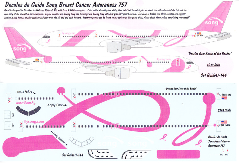 1/144 Scale Decal Delta SONG 757-200 Breast Cancer Awareness