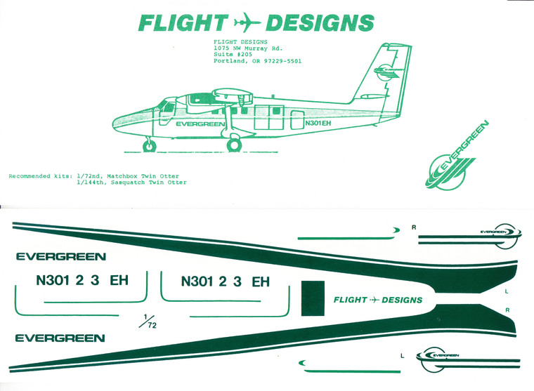 1/72 Scale Decal Evergreen Intl DHC-6 Twin Otter
