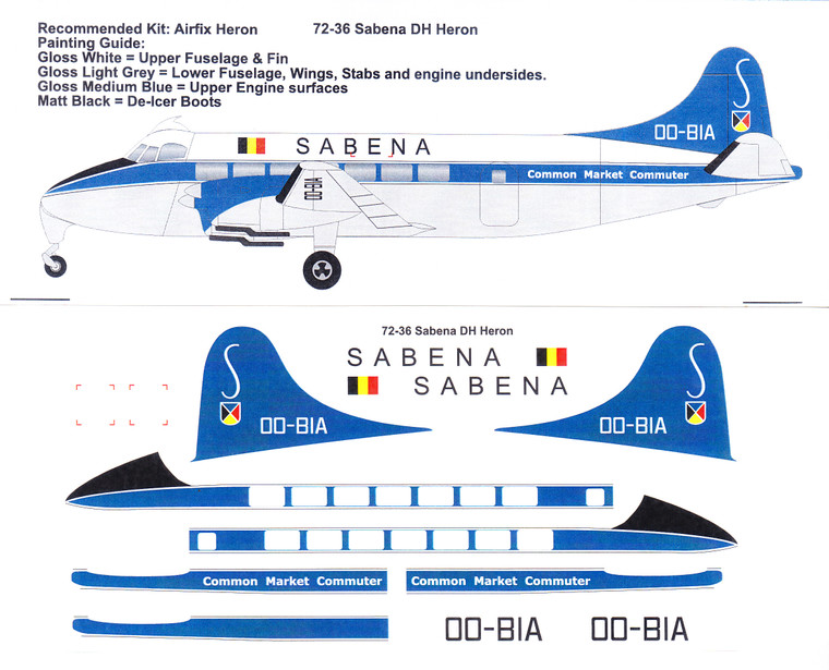 1/72 Scale Decal Sabena Heron