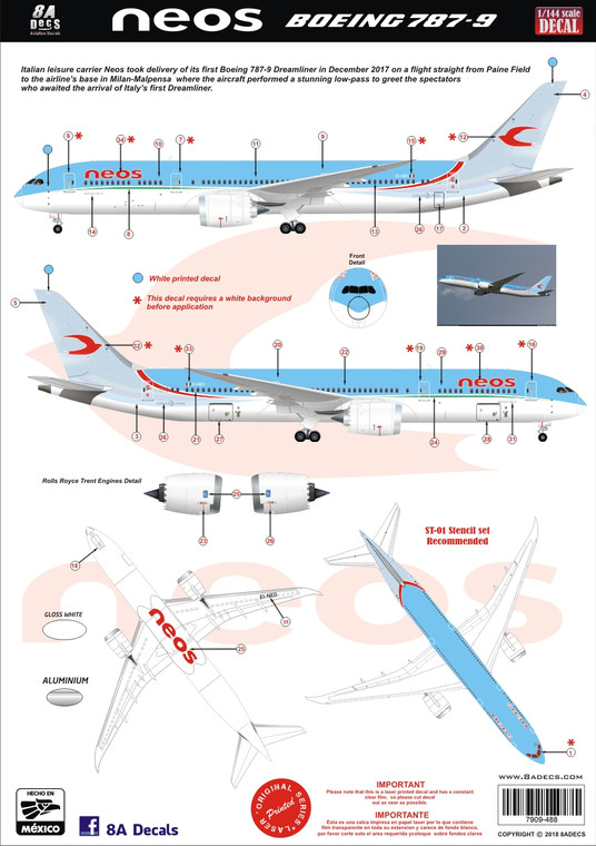 1/144 Scale Decal Neos 787-9