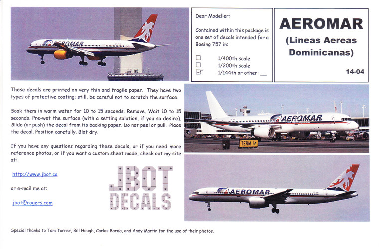 1/144 Scale Decal Aeromar 757-200