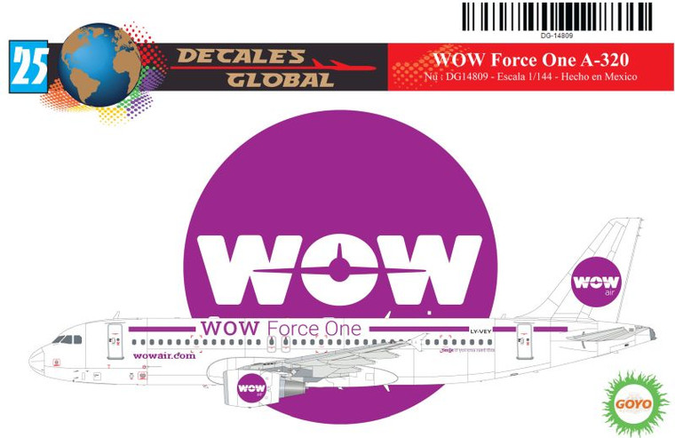 1/144 Scale Decal WOW Force One A-320