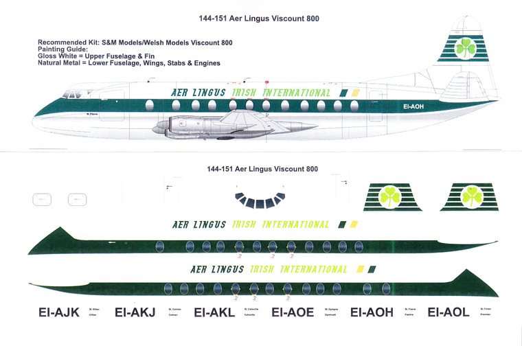 1/144 Scale Decal Aer Lingus Vickers Viscount 800