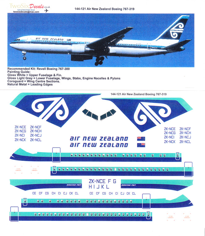 1/144 Scale Decal Air New Zealand 767-319