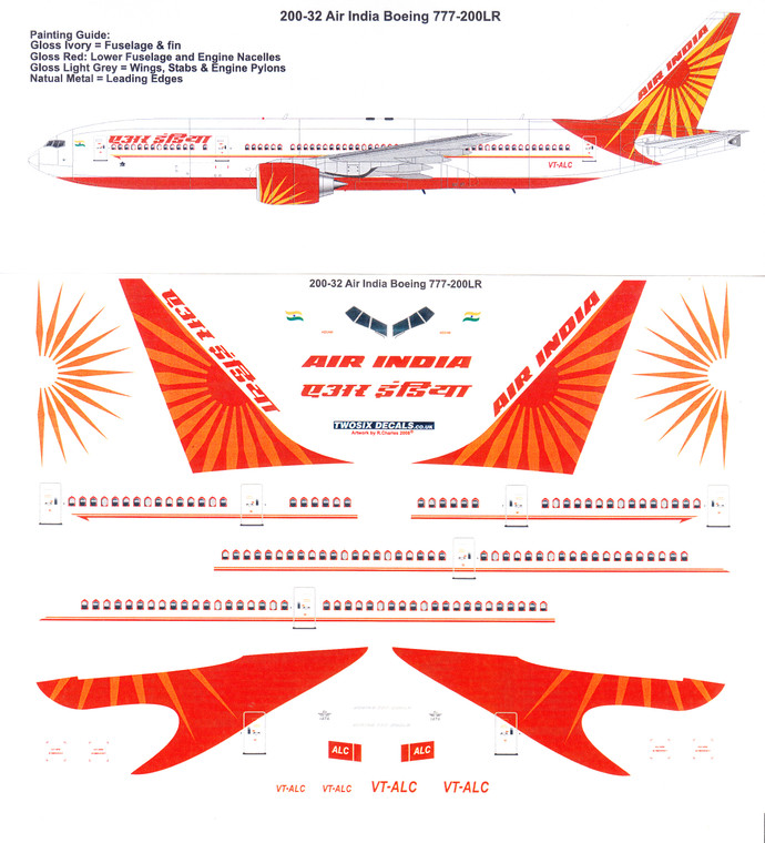 1/200 Scale Decal Air India 777-200LR