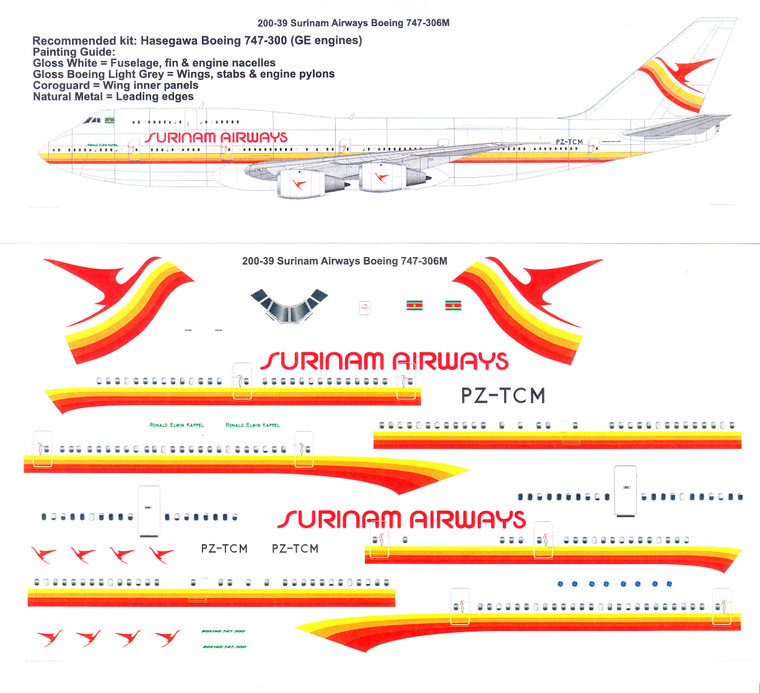 1/200 Scale Decal Surinam Airways 747-306M