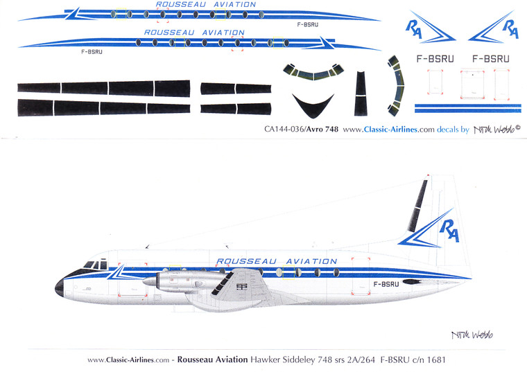 1/144 Scale Decal Rousseau Aviation HS-748