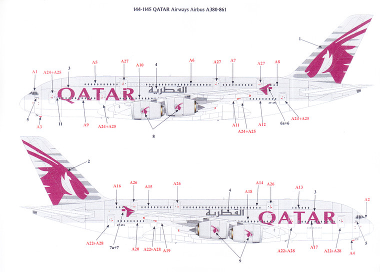 1/144 Scale Decal Qatar Airways A380-861