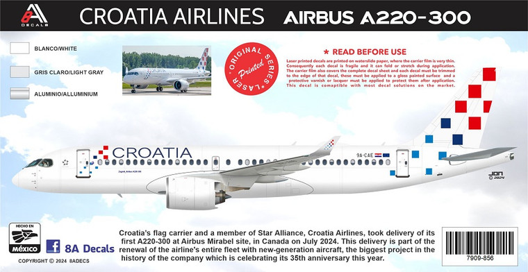 1/144 Scale Decal Croatia Airlines A-220