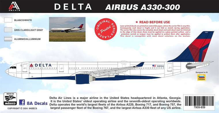 1/144 Scale Decal Delta Airlines A-330