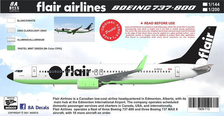 1/144 Scale Decal Flair Airlines 737-800