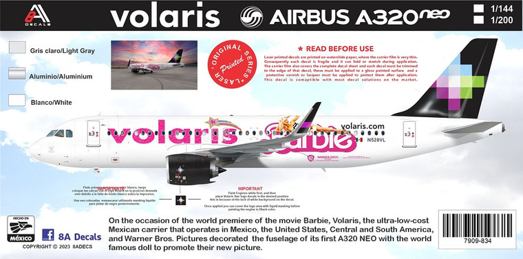 1/144 Scale Decal Volaris A-320 NEO Barbie