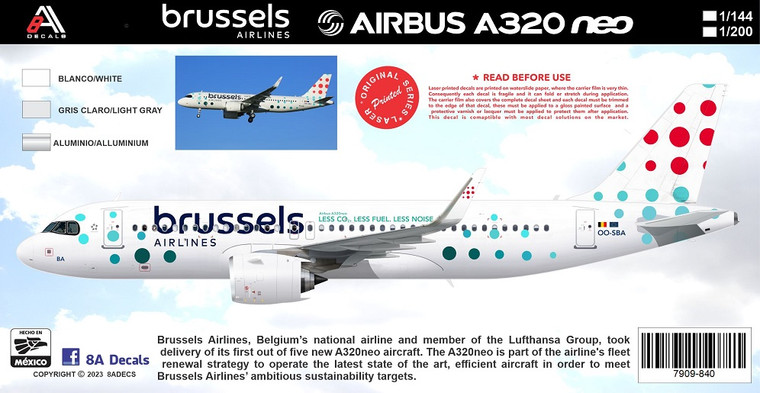 1/144 Scale Decal Brussels Airlines A-320 NEO