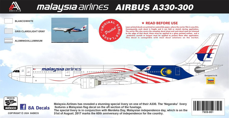 1/144 Scale Decal Malaysia Airlines A-330