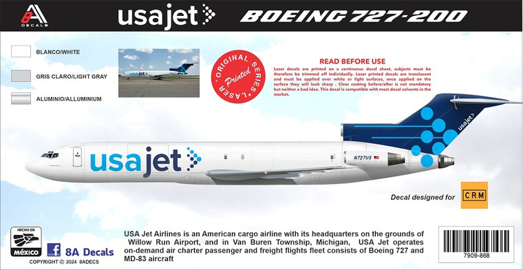 1/144 Scale Decal USAJet 727-200