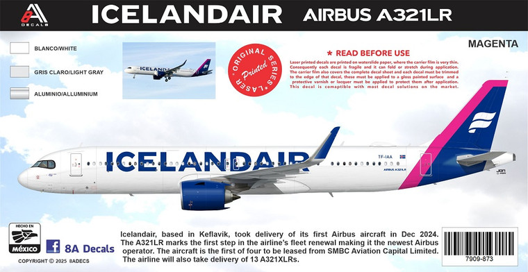 1/144 Scale Decal Icelandair A-321 NEO XLR MAGENTA