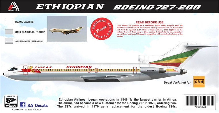1/144 Scale Decal Ethiopian 727-200