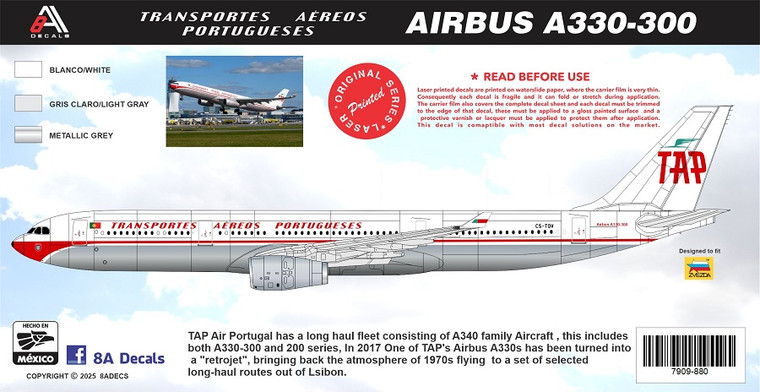 1/144 Scale Decal TAP Portugal A-330 RETRO