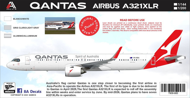 1/144 Scale Decal Qantas A-321 XLR