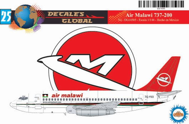 1/144 Scale Decal Air Malawi 737-200