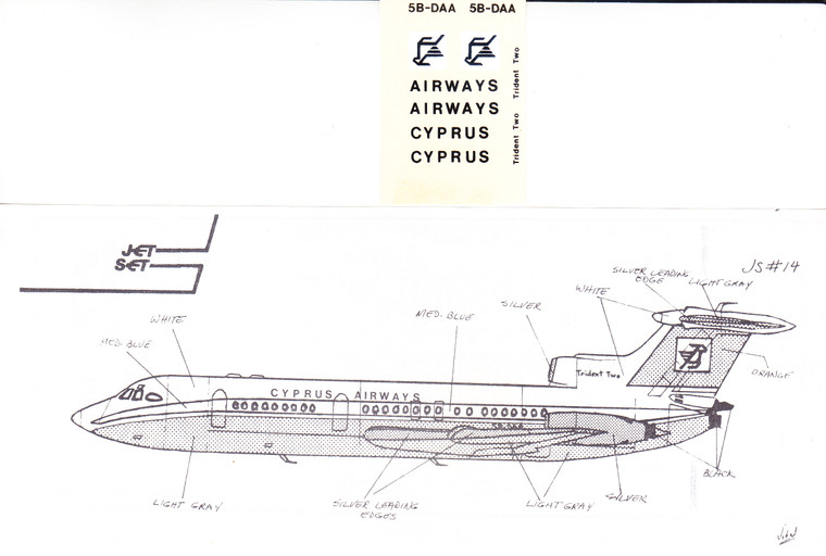 1/144 Scale Decal Cyprus Airways Trident