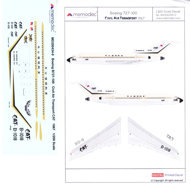1/200 Scale Decal CAT - Civil Air Transport 727-100