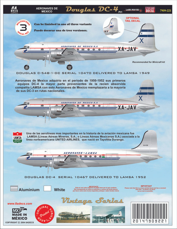 1/72 Scale Decal Aeronaves de Mexico / Lamsa DC-4