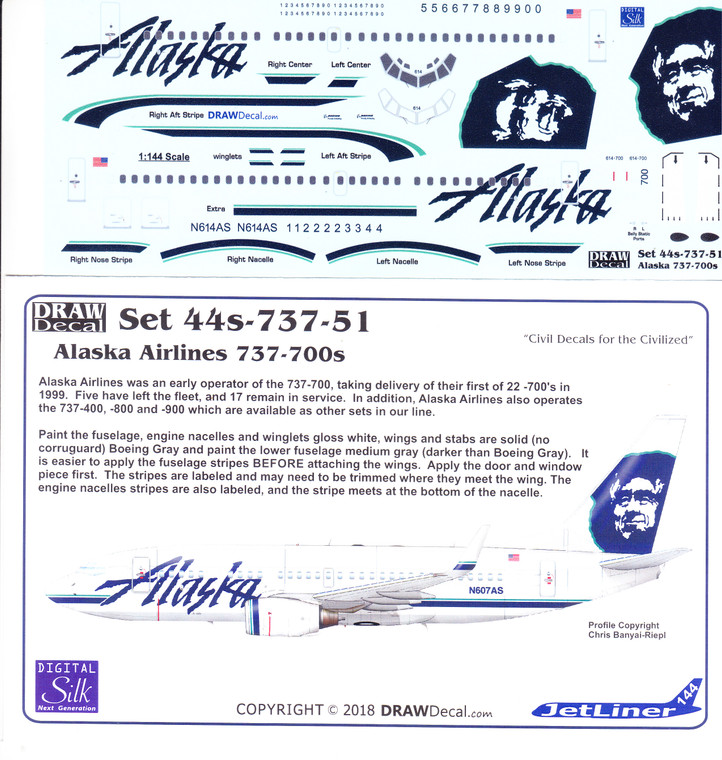 1/144 Scale Decal Alaska 737-700