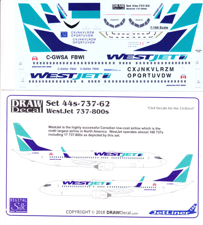 1/144 Scale Decal Westjet 737-800