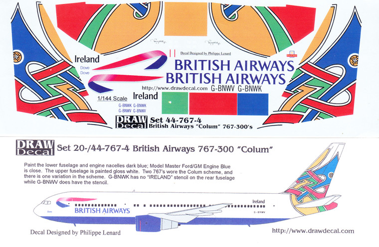 1/144 Scale Decal British Airways 767-300 COLUM