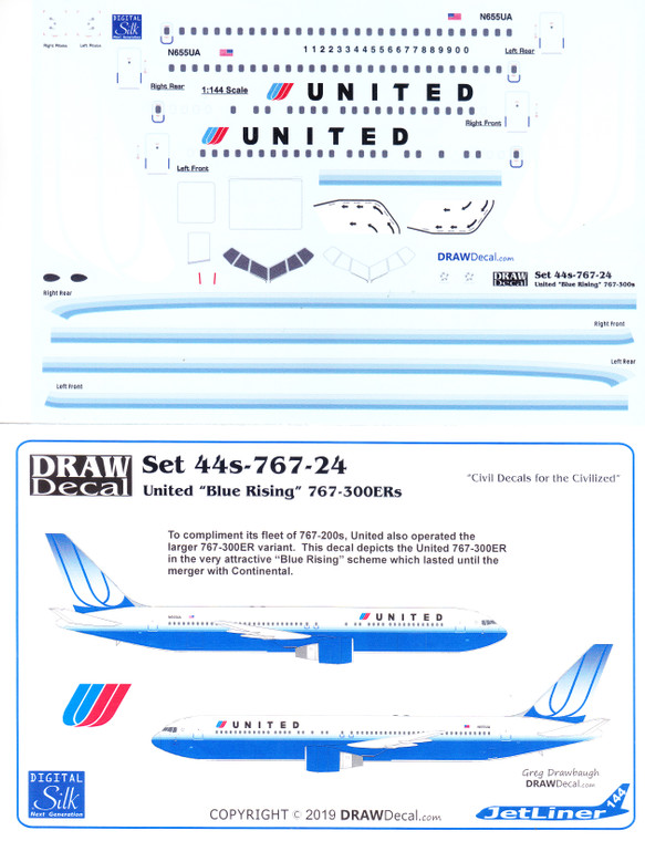 1/144 Scale Decal United 767-300 BLUE RISING
