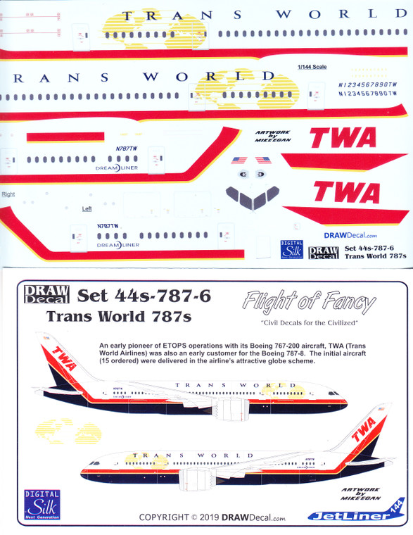 1/144 Scale Decal TWA 787