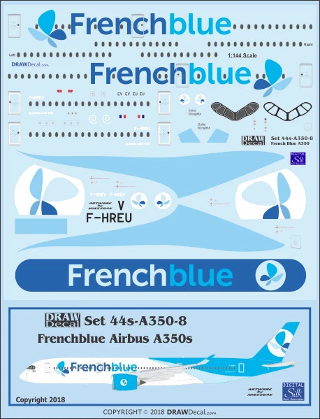 1/144 Scale Decal Frenchblue A350-900