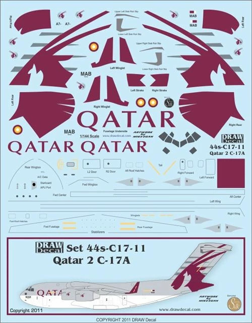 1/144 Scale Decal Qatar Airways C-17