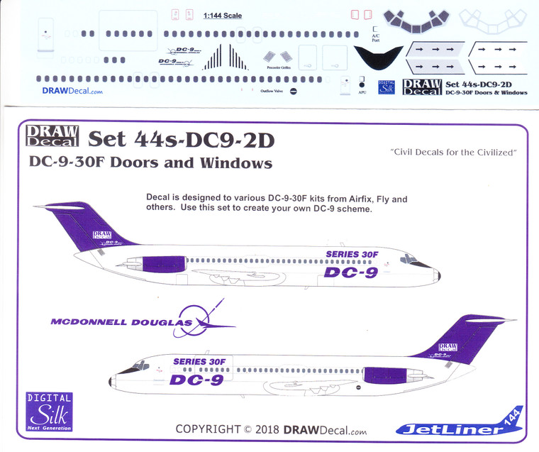 1/144 Scale Decal DC9-30F Cockpit / Windows / Doors & Details.