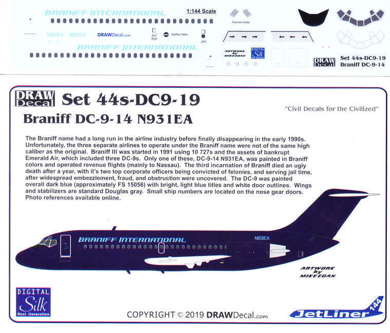 1/120 Scale Decal Braniff International DC9-14 N931EA
