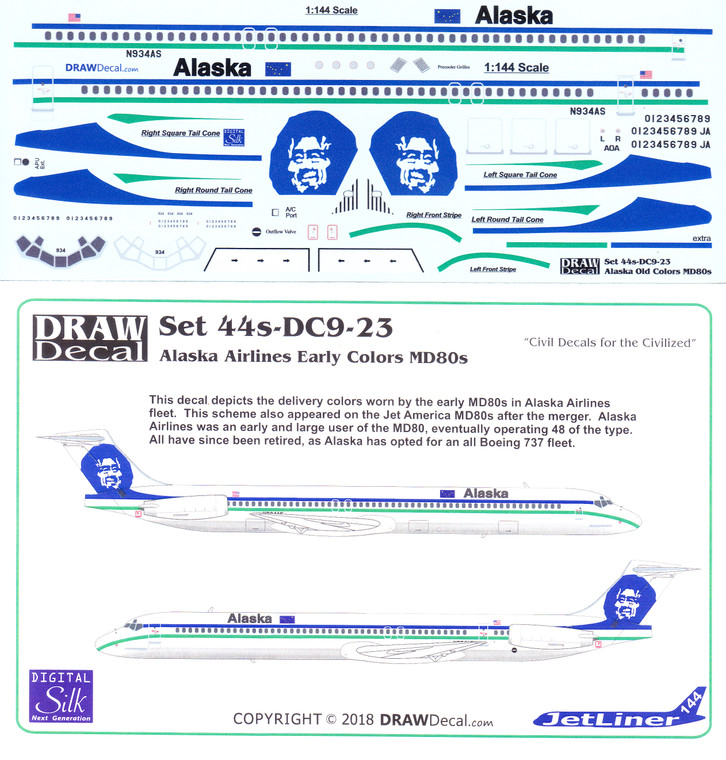 1/144 Scale Decal Alaska MD-80 Early Colors