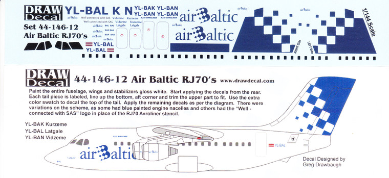 1/144 Scale Decal Air Baltic RJ-70