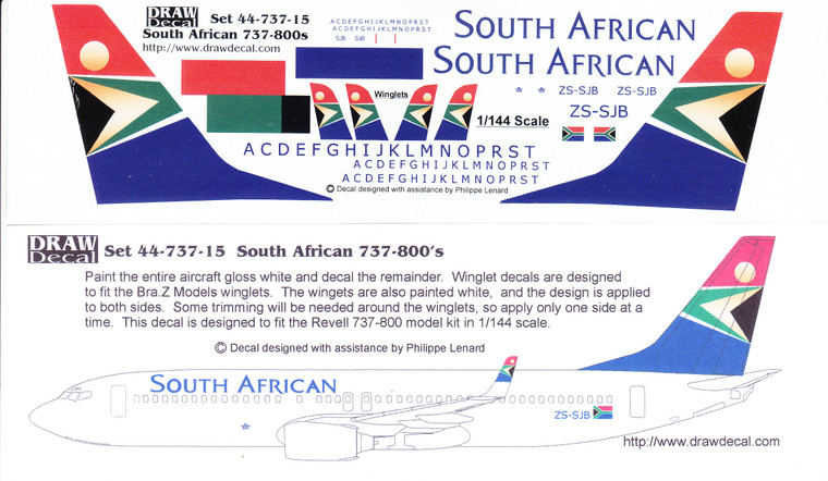 1/144 Scale Decal South African Airways 737-800 with Winglets