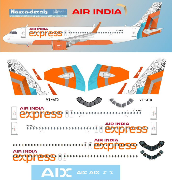 Copy of 1/144 Scale Decal Air India Express A-320