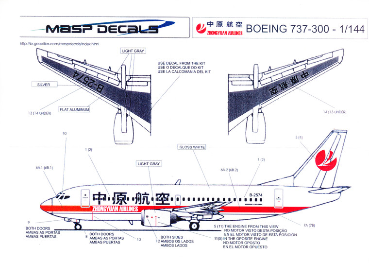 1/144 Scale Decal ZHONGYUAN AIRLINES 737-300