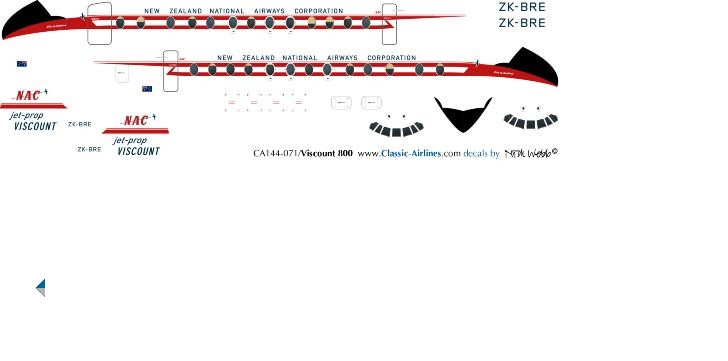 1/144 Scale Decal NAC Viscount 800 ZK-BRE