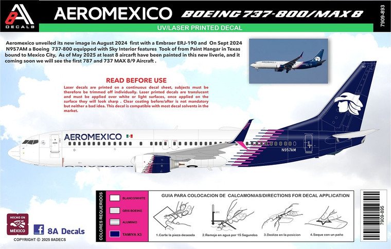 1/144 Scale Decal AEROMEXICO 737-800 / 737-8 MAX