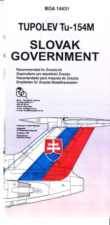 1/144 Scale Decal Slovak Government TU-154M
