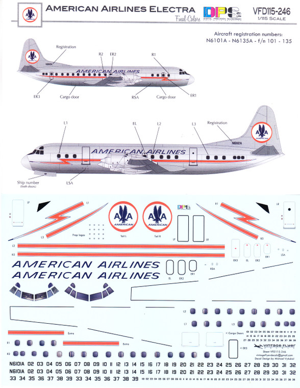 1/115 Scale Decal American Airlines Electra Final