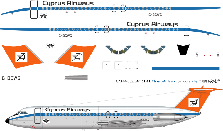 1/144 Scale Decal Cyprus Airways BAC-111