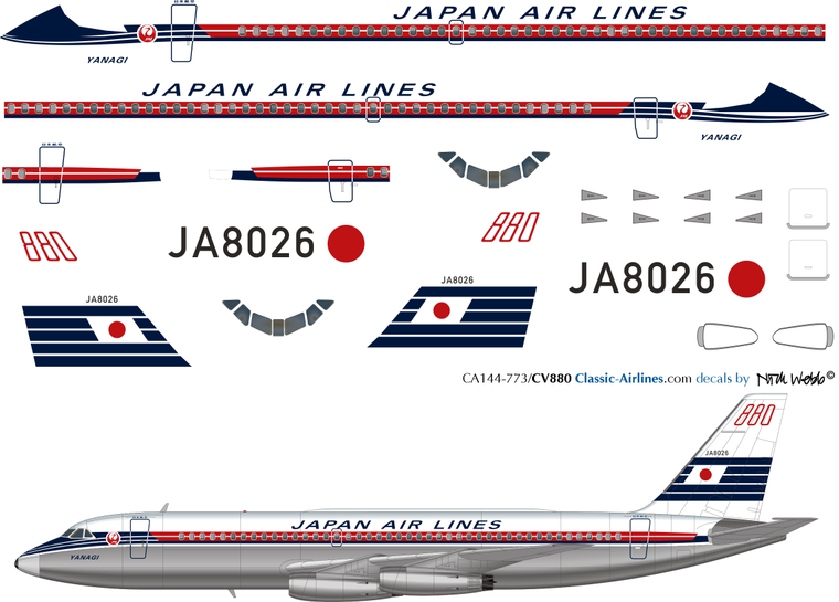 1/144 Scale Decal JAL - Japan Air Lines CV-880
