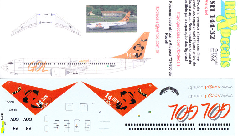 1/144 Scale Decal GOL 737-800 14 BIS