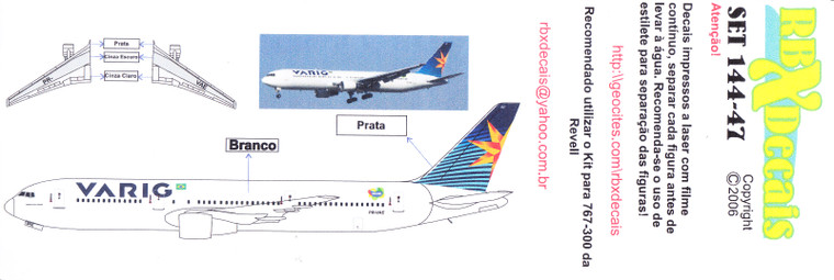 1/144 Scale Decal Varig 767-300