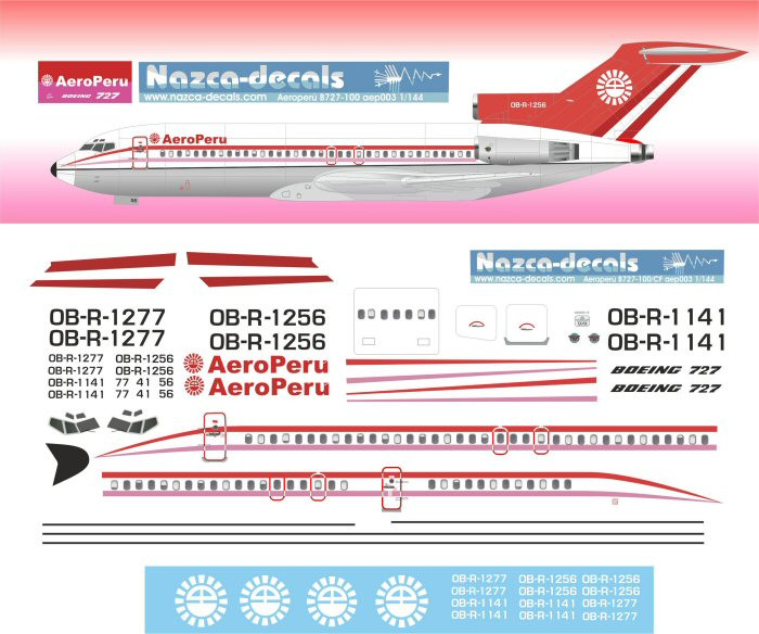 1/144 Scale Decal Aero Peru 727-100 Late